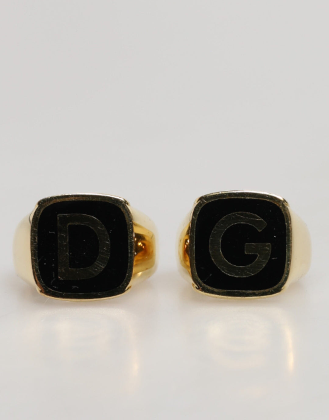 Dolce &amp; Gabbana Sample Sale Dolce &amp; Gabbana Gold-Tone Real Brass Black Enamel "DG" Adjustable Rings - | Designer outlet