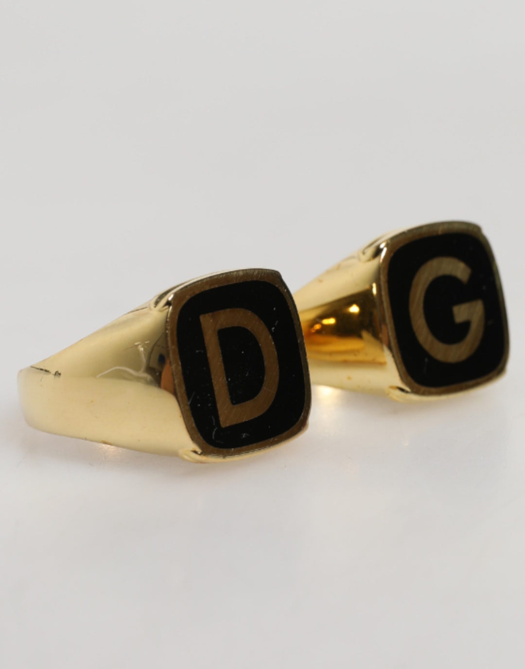 Dolce &amp; Gabbana Sample Sale Dolce &amp; Gabbana Gold-Tone Real Brass Black Enamel "DG" Adjustable Rings - | Designer outlet