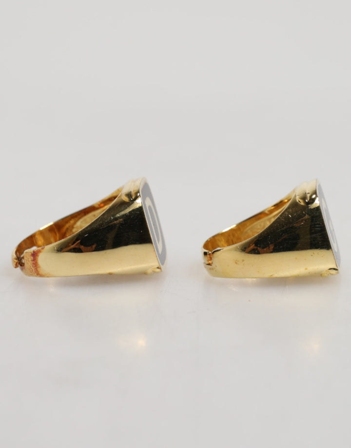 Dolce &amp; Gabbana Sample Sale Dolce &amp; Gabbana Gold-Tone Real Brass Black Enamel "DG" Adjustable Rings - | Designer outlet