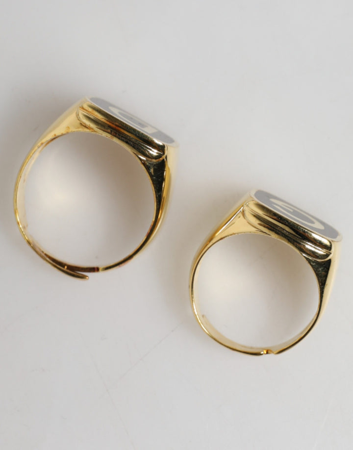 Dolce &amp; Gabbana Sample Sale Dolce &amp; Gabbana Gold-Tone Real Brass Black Enamel "DG" Adjustable Rings - | Designer outlet