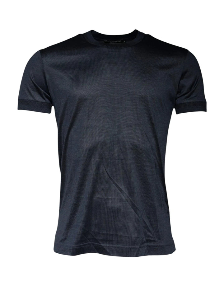 Dolce &amp; Gabbana Blue Silk Crew Neck Short Sleeves Men T-shirt