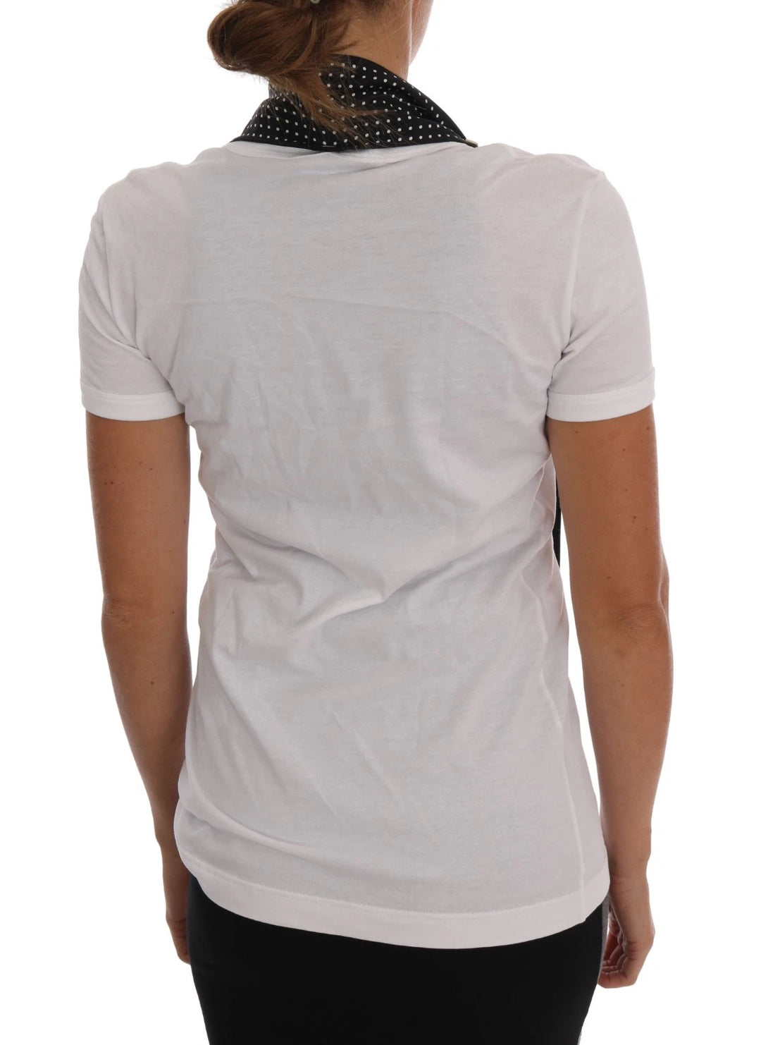 Dolce &amp; Gabbana Sample Sale Dolce &amp; Gabbana White Cotton Black Silk Scarf Top T-shirt - | Designer outlet