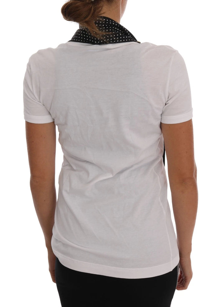 Dolce &amp; Gabbana Sample Sale Dolce &amp; Gabbana White Cotton Black Silk Scarf Top T-shirt - | Designer outlet