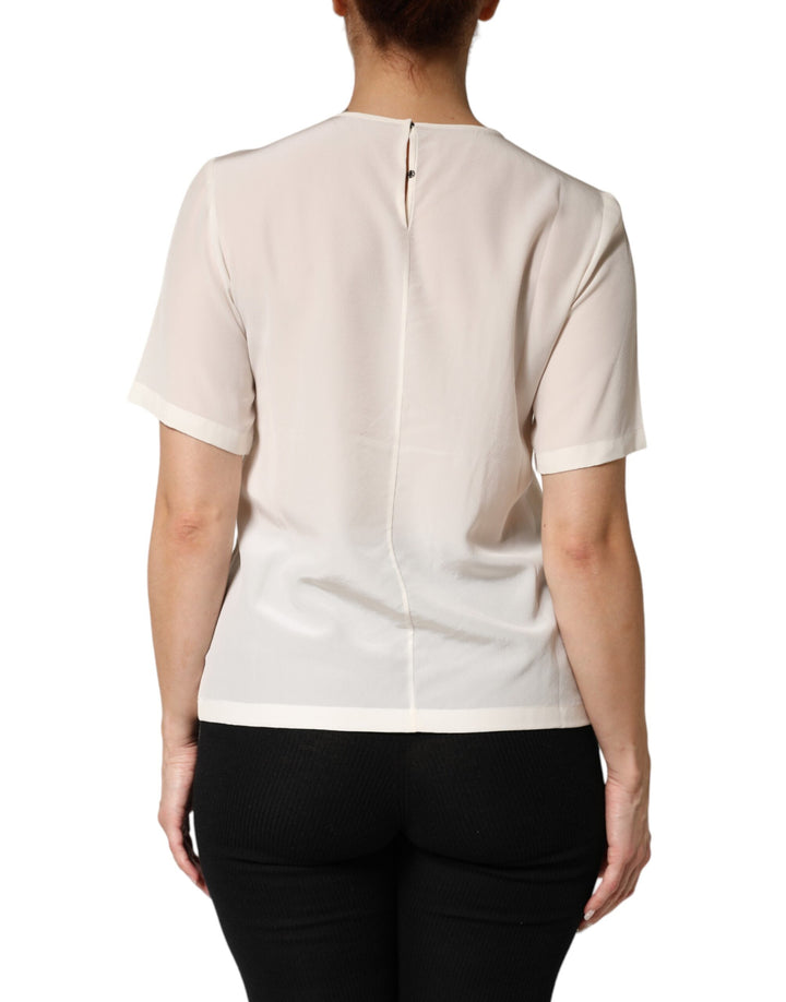 Dolce &amp; Gabbana Sample Sale Dolce &amp; Gabbana Cream Silk Silhouette Detail Short Sleeve Top - | Designer outlet