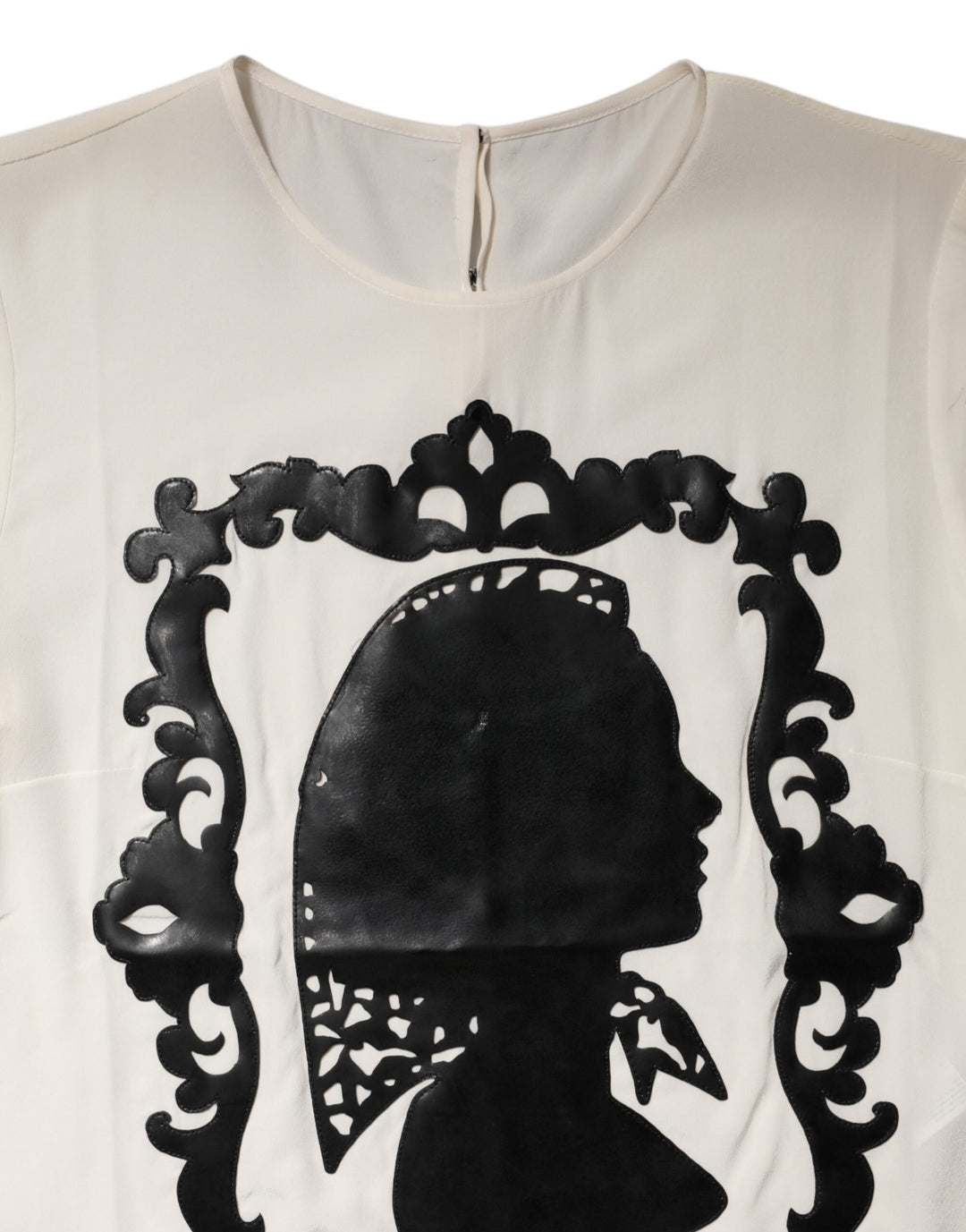 Dolce &amp; Gabbana Sample Sale Dolce &amp; Gabbana Cream Silk Silhouette Detail Short Sleeve Top - | Designer outlet