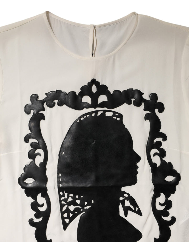 Dolce &amp; Gabbana Sample Sale Dolce &amp; Gabbana Cream Silk Silhouette Detail Short Sleeve Top - | Designer outlet