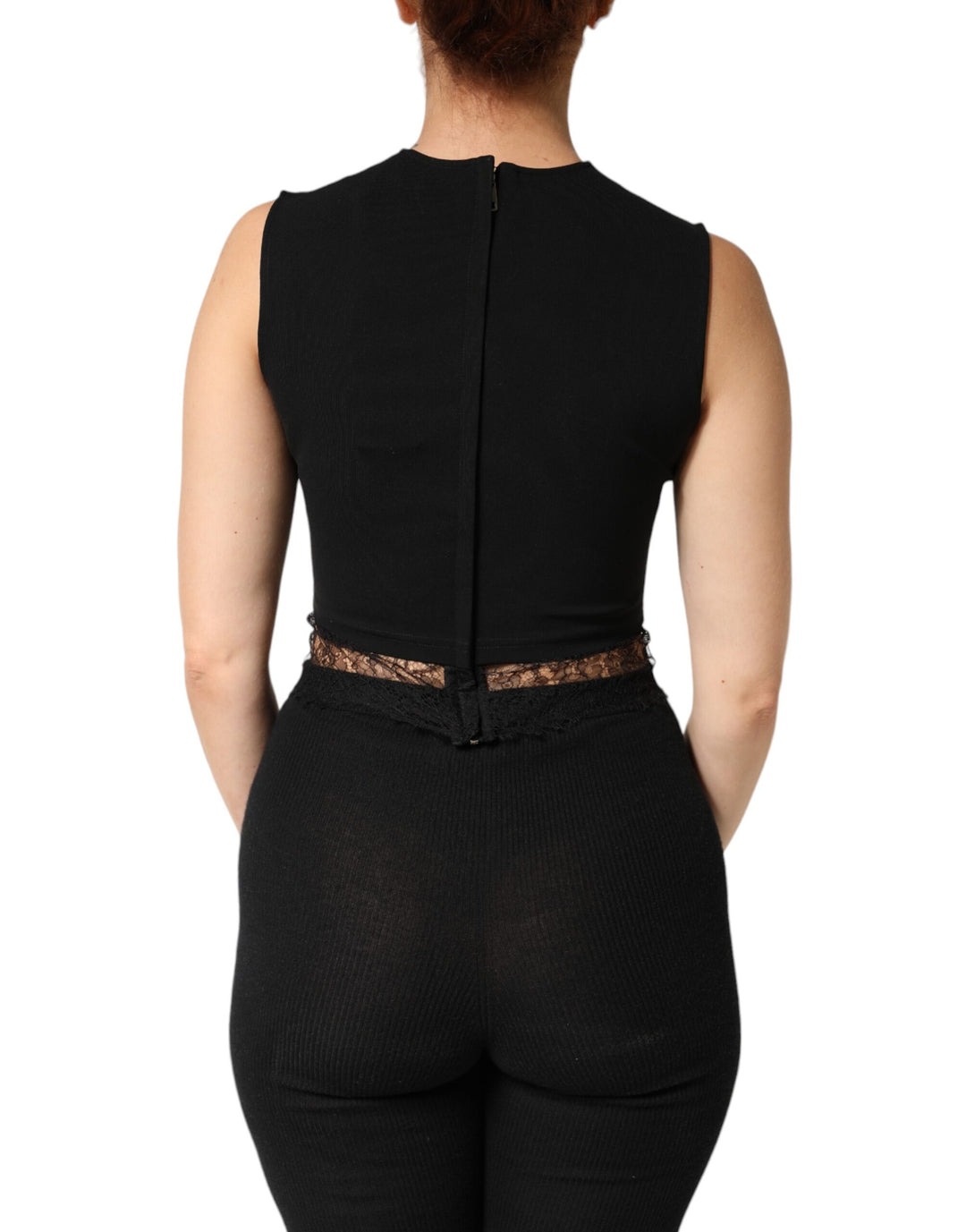 Dolce &amp; Gabbana Black Jersey Lace Ruching Rhinestone Tank Top by Dolce &amp; Gabbana outlet now on sale