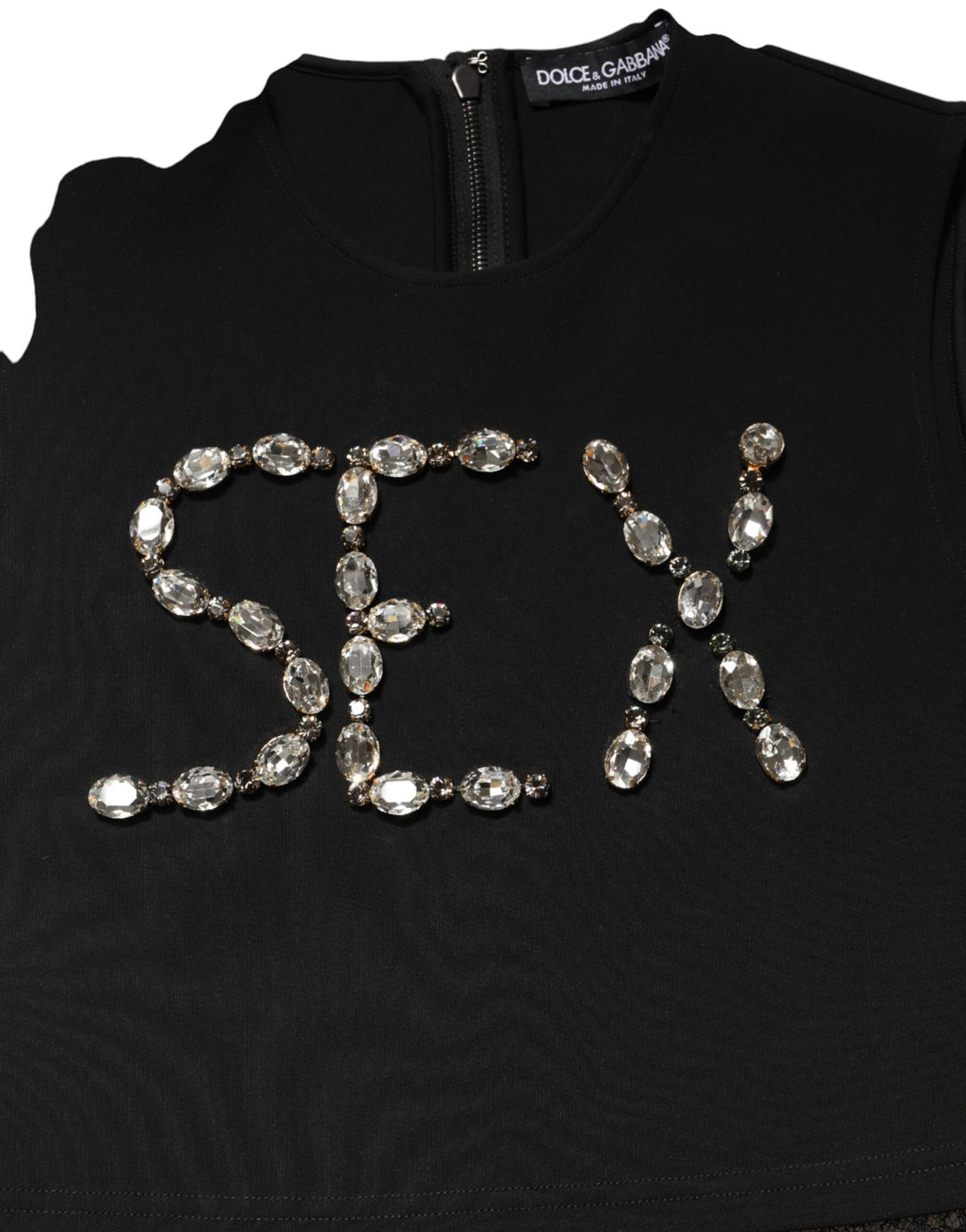Dolce &amp; Gabbana Black Jersey Lace Ruching Rhinestone Tank Top by Dolce &amp; Gabbana outlet now on sale