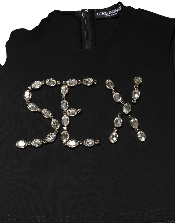 Dolce &amp; Gabbana Black Jersey Lace Ruching Rhinestone Tank Top by Dolce &amp; Gabbana outlet now on sale