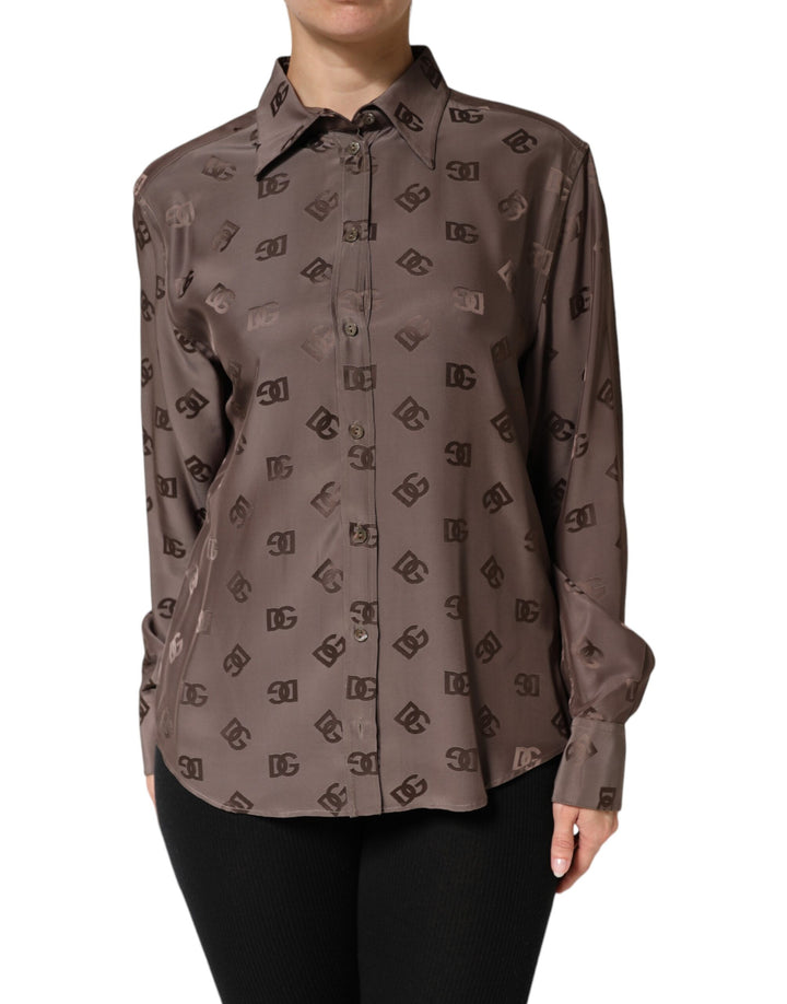 Dolce &amp; Gabbana Sample Sale Dolce &amp; Gabbana Brown Collared Long Sleeves Logo Shirt Top - | Designer outlet