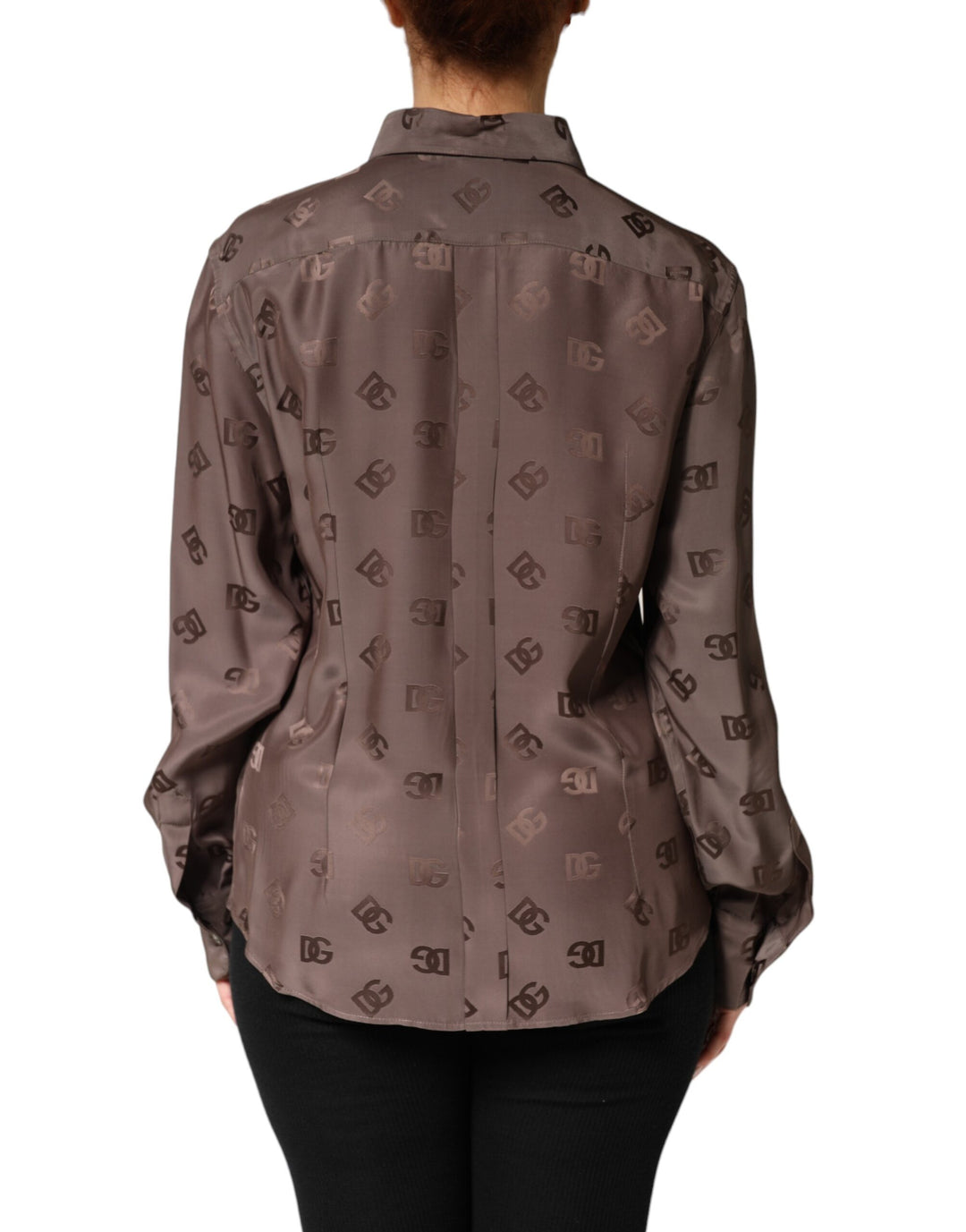 Dolce &amp; Gabbana Sample Sale Dolce &amp; Gabbana Brown Collared Long Sleeves Logo Shirt Top - | Designer outlet