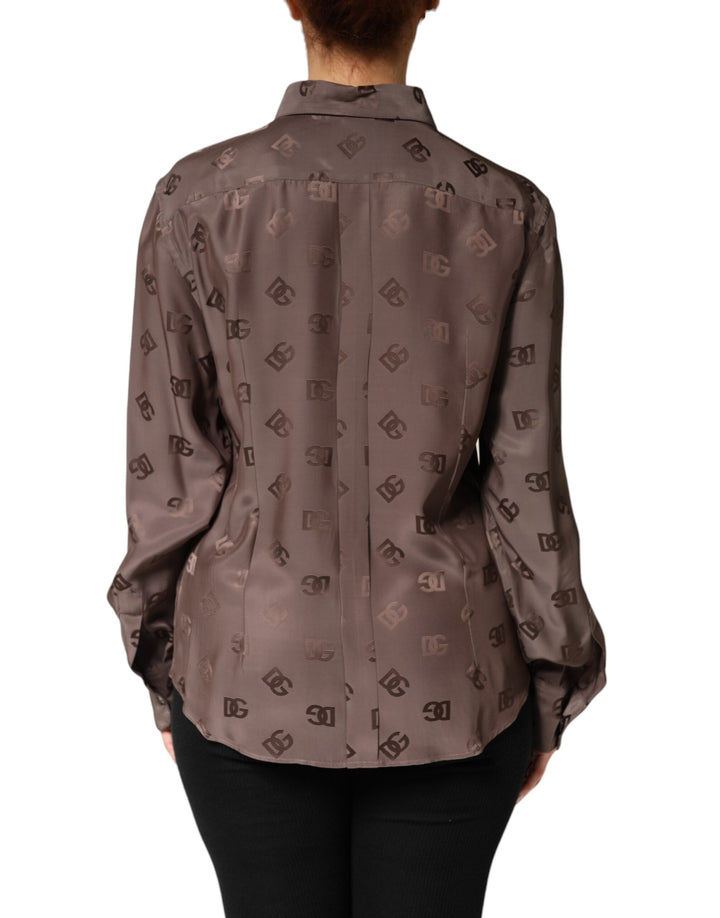 Dolce &amp; Gabbana Sample Sale Dolce &amp; Gabbana Brown Collared Long Sleeves Logo Shirt Top - | Designer outlet