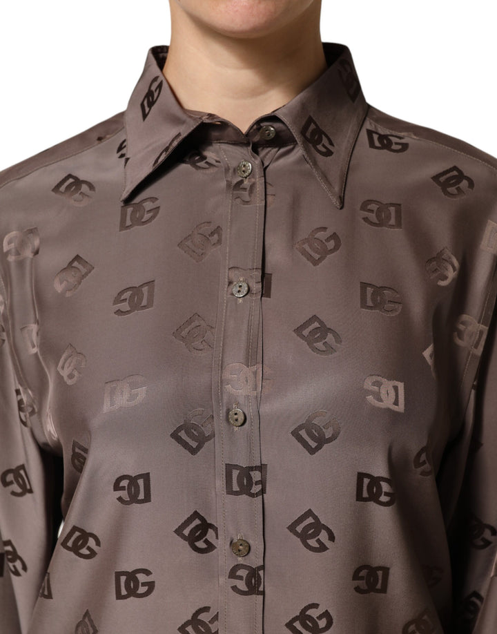 Dolce &amp; Gabbana Sample Sale Dolce &amp; Gabbana Brown Collared Long Sleeves Logo Shirt Top - | Designer outlet