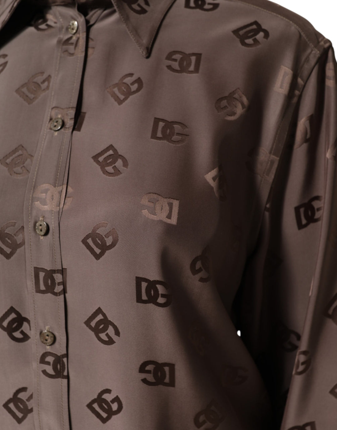 Dolce &amp; Gabbana Sample Sale Dolce &amp; Gabbana Brown Collared Long Sleeves Logo Shirt Top - | Designer outlet