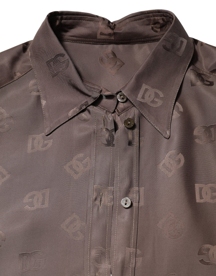 Dolce &amp; Gabbana Sample Sale Dolce &amp; Gabbana Brown Collared Long Sleeves Logo Shirt Top - | Designer outlet