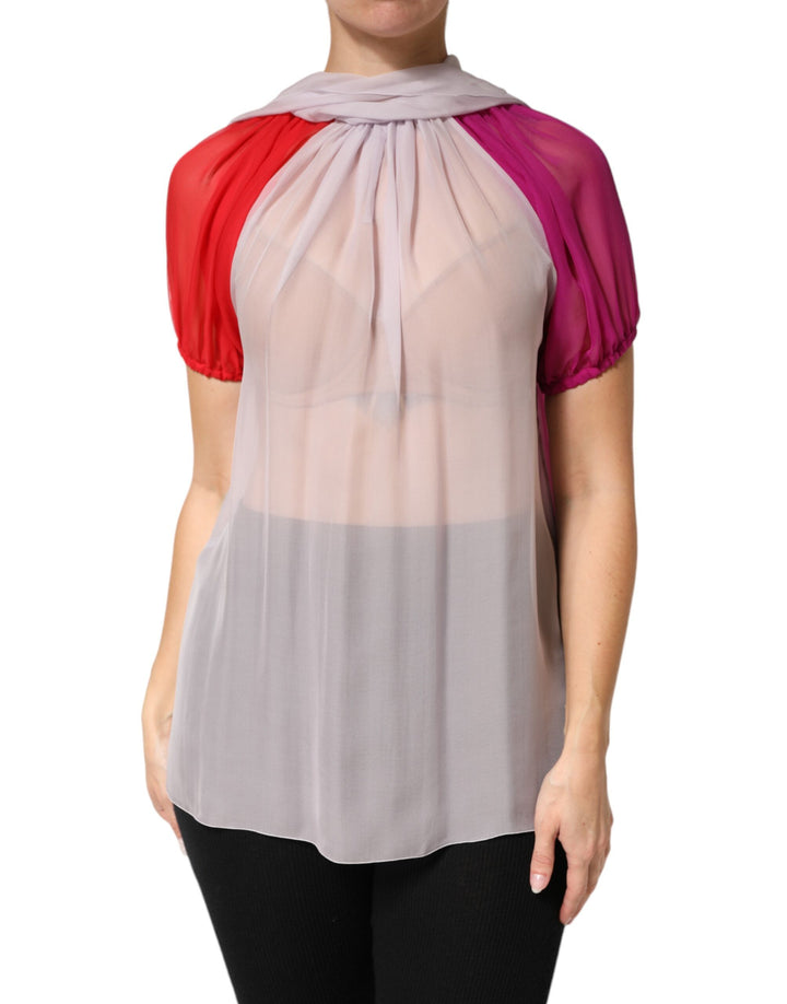 Dolce &amp; Gabbana Sample Sale Dolce &amp; Gabbana Multicolor Short Sleeves Silk Blouse Top - | Designer outlet