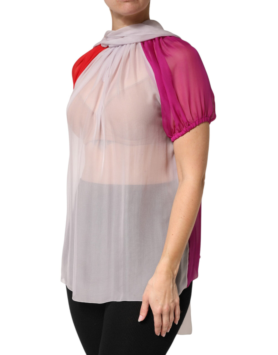 Dolce &amp; Gabbana Sample Sale Dolce &amp; Gabbana Multicolor Short Sleeves Silk Blouse Top - | Designer outlet