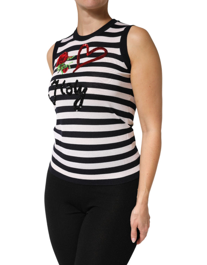 Dolce &amp; Gabbana Sample Sale Dolce &amp; Gabbana Black White Cashmere Silk Sleeveless Top - | Designer outlet