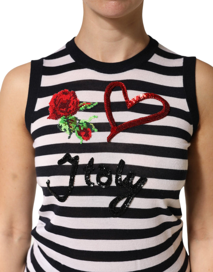 Dolce &amp; Gabbana Sample Sale Dolce &amp; Gabbana Black White Cashmere Silk Sleeveless Top - | Designer outlet