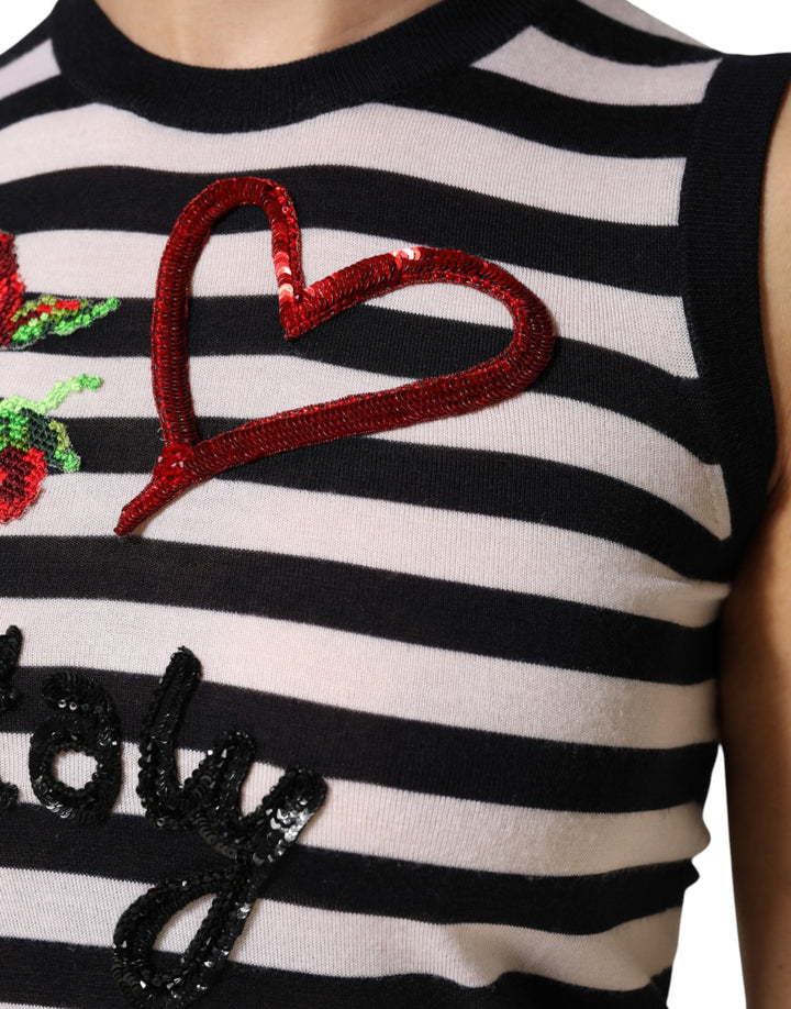 Dolce &amp; Gabbana Sample Sale Dolce &amp; Gabbana Black White Cashmere Silk Sleeveless Top - | Designer outlet