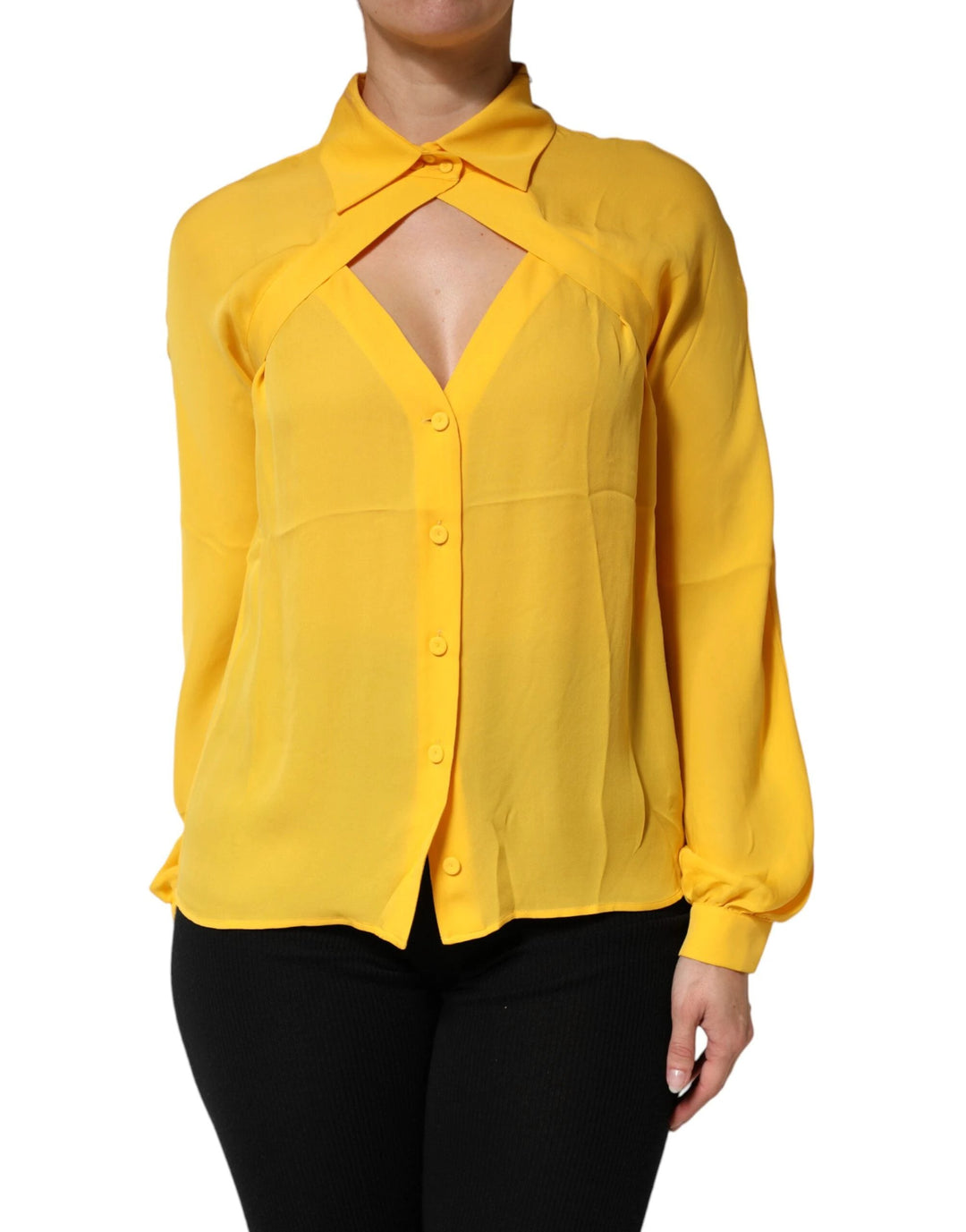 Moschino Couture Sample Sale Moschino Couture Yellow Silk Collared Long Sleeves Top - | Designer outlet
