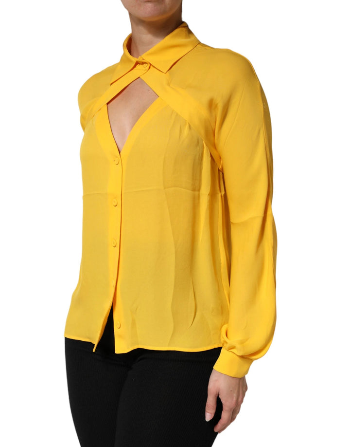 Moschino Couture Sample Sale Moschino Couture Yellow Silk Collared Long Sleeves Top - | Designer outlet