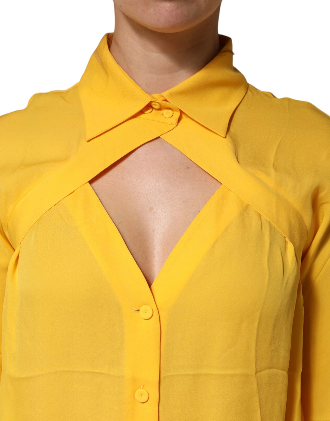 Moschino Couture Sample Sale Moschino Couture Yellow Silk Collared Long Sleeves Top - | Designer outlet