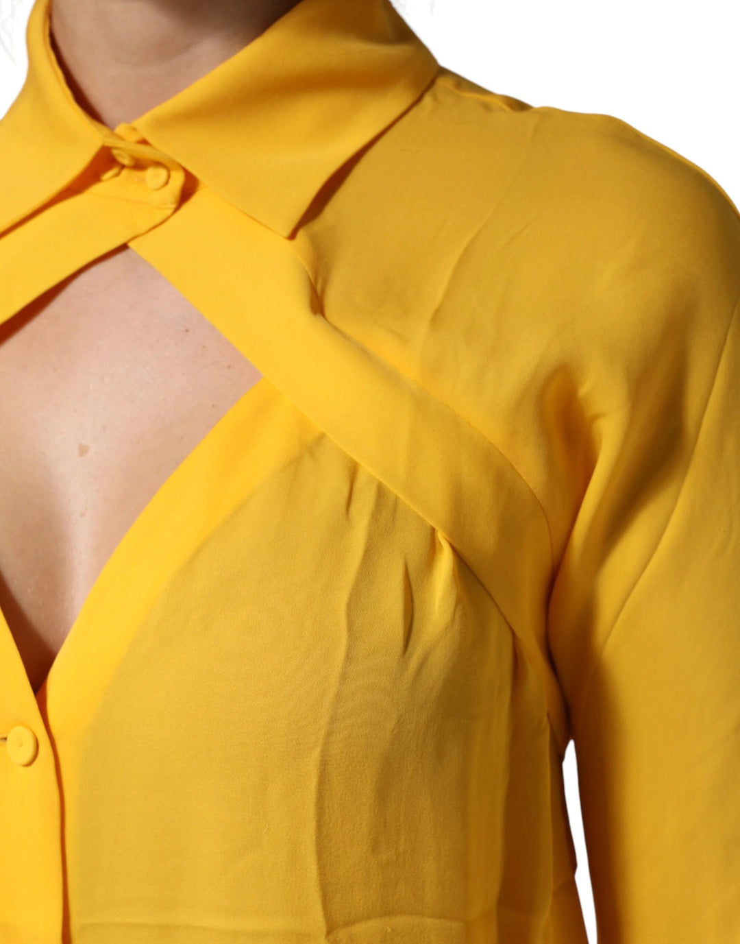 Moschino Couture Sample Sale Moschino Couture Yellow Silk Collared Long Sleeves Top - | Designer outlet
