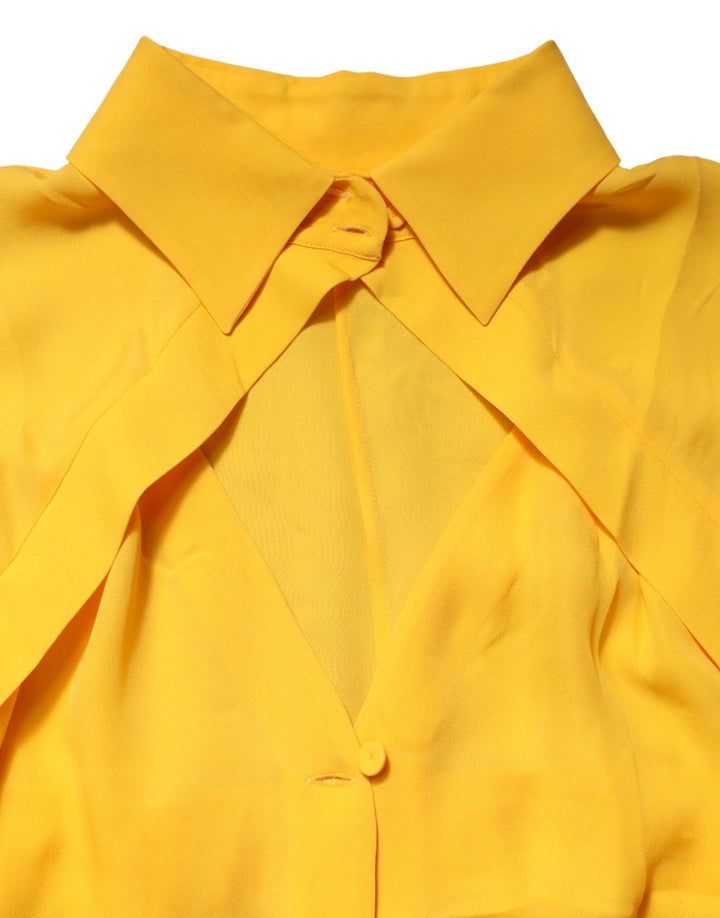 Moschino Couture Sample Sale Moschino Couture Yellow Silk Collared Long Sleeves Top - | Designer outlet