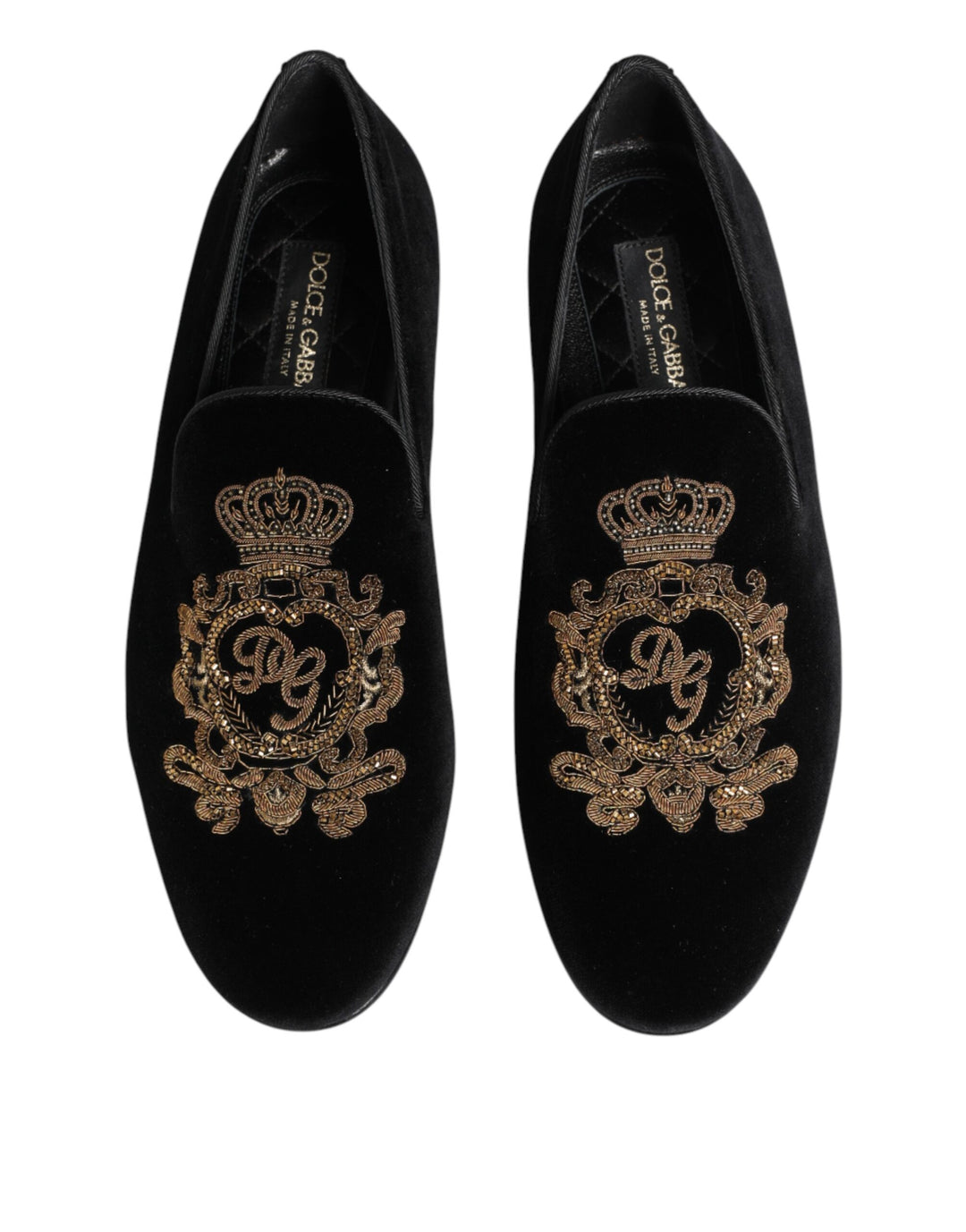 Dolce & Gabbana Black Velvet Gold Crown Mens Loafers Shoes by Dolce & Gabbana outlet now on sale