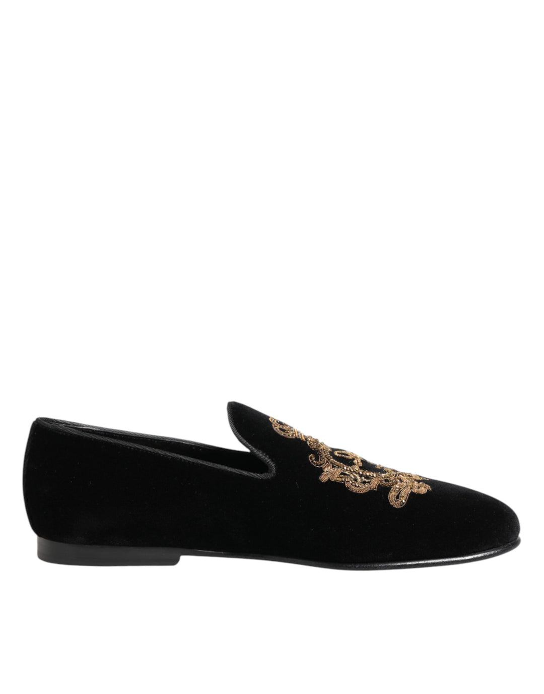 Dolce & Gabbana Black Velvet Gold Crown Mens Loafers Shoes by Dolce & Gabbana outlet now on sale