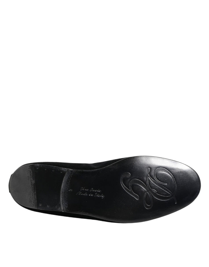 Dolce & Gabbana Black Velvet Gold Crown Mens Loafers Shoes by Dolce & Gabbana outlet now on sale
