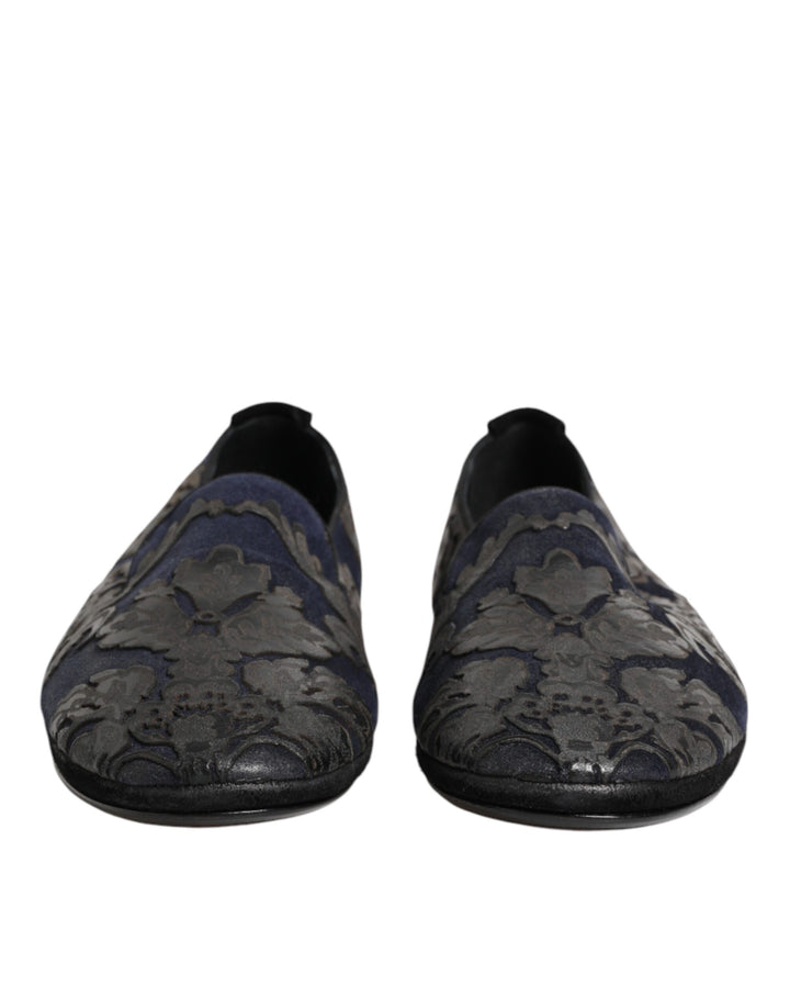 Dolce & Gabbana Black Jacquard Leather Slip On Loafers Shoes by Dolce & Gabbana outlet now on sale