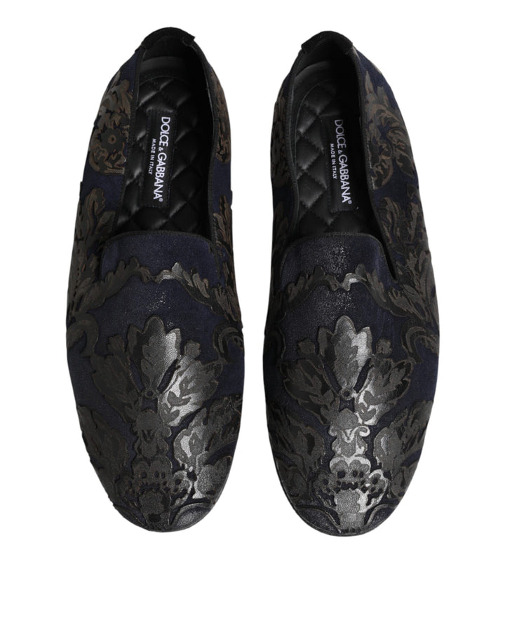 Dolce & Gabbana Black Jacquard Leather Slip On Loafers Shoes by Dolce & Gabbana outlet now on sale