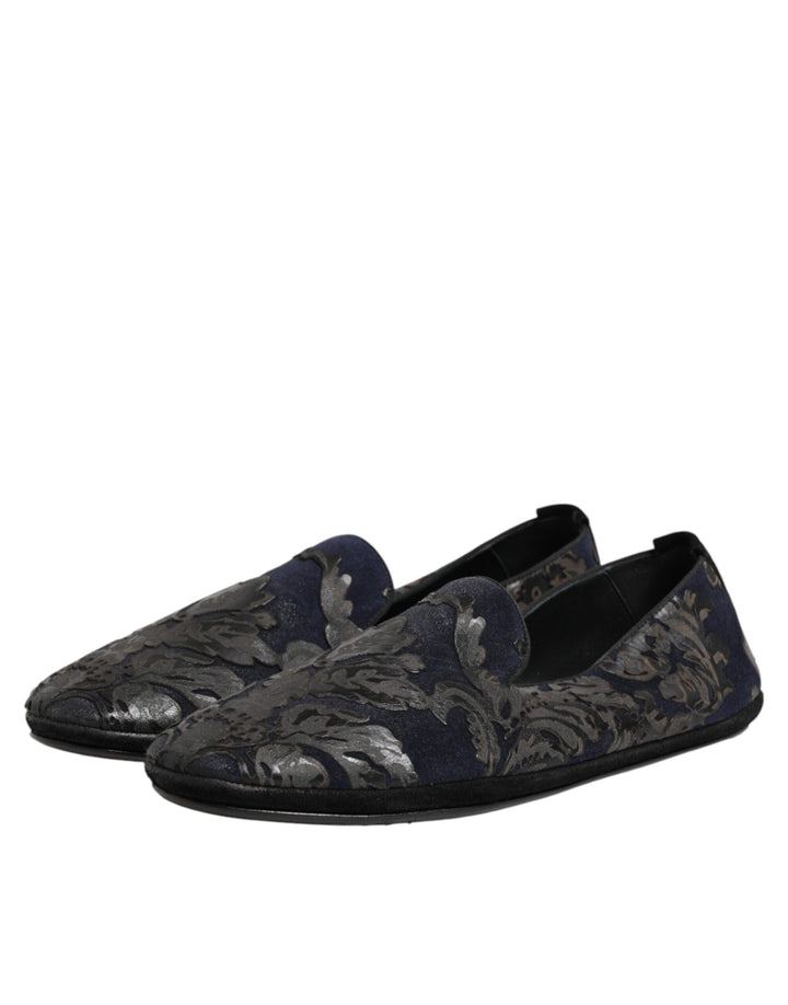 Dolce & Gabbana Black Jacquard Leather Slip On Loafers Shoes by Dolce & Gabbana outlet now on sale