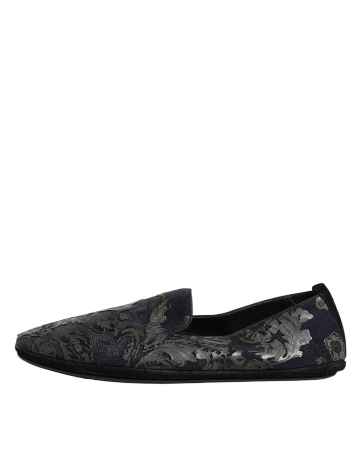 Dolce & Gabbana Black Jacquard Leather Slip On Loafers Shoes by Dolce & Gabbana outlet now on sale