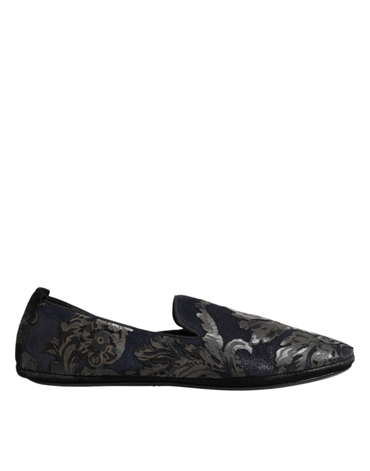 Dolce & Gabbana Black Jacquard Leather Slip On Loafers Shoes by Dolce & Gabbana outlet now on sale