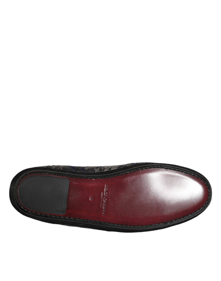 Dolce & Gabbana Black Jacquard Leather Slip On Loafers Shoes by Dolce & Gabbana outlet now on sale