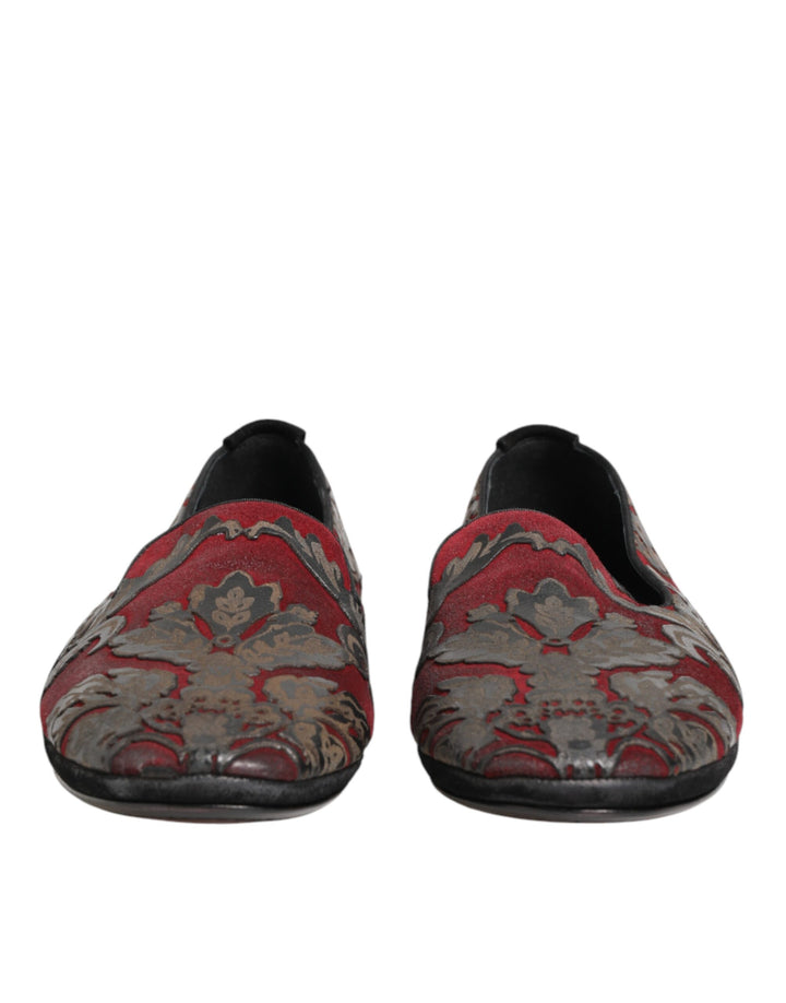 Dolce &amp; Gabbana Bordeaux Jacquard Leather Slip On Loafer Shoes by Dolce &amp; Gabbana outlet now on sale