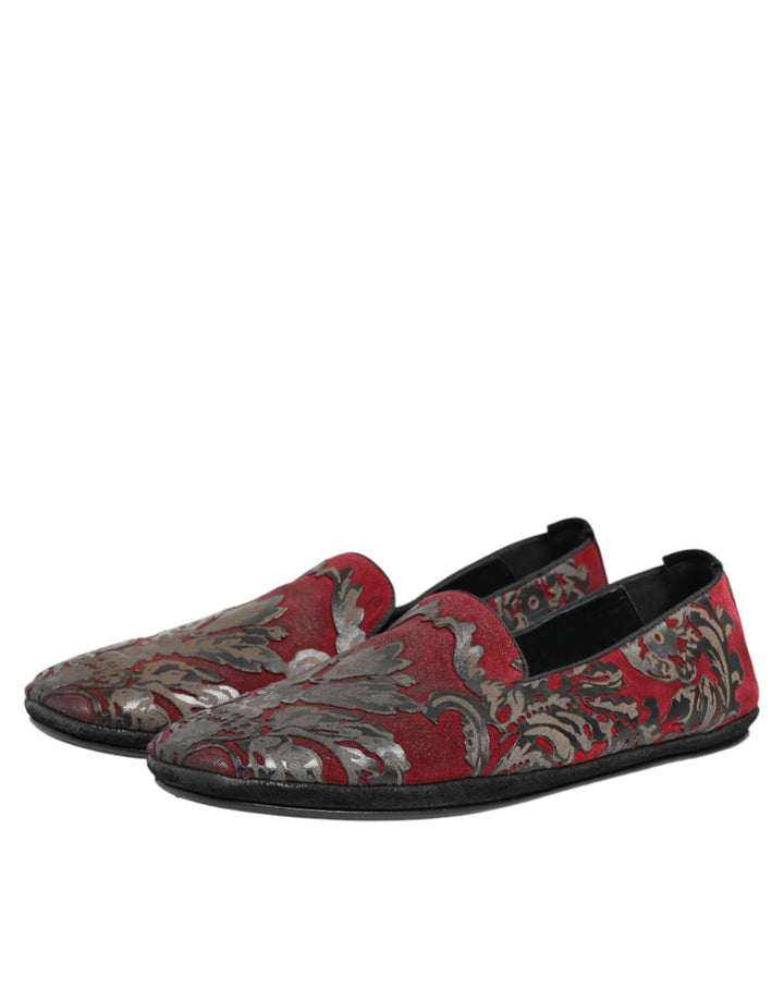 Dolce &amp; Gabbana Bordeaux Jacquard Leather Slip On Loafer Shoes by Dolce &amp; Gabbana outlet now on sale