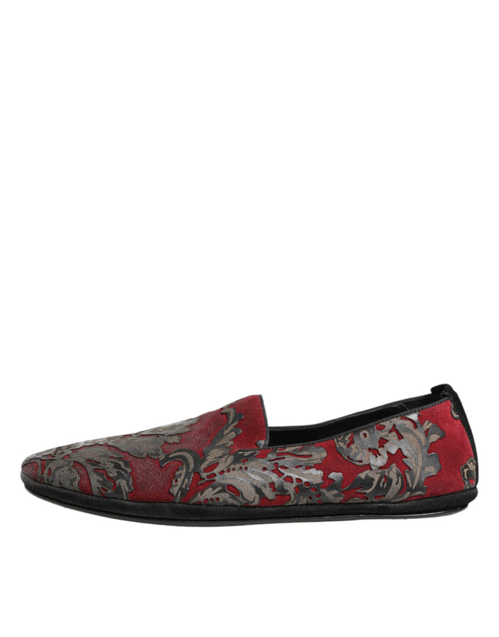 Dolce &amp; Gabbana Bordeaux Jacquard Leather Slip On Loafer Shoes by Dolce &amp; Gabbana outlet now on sale
