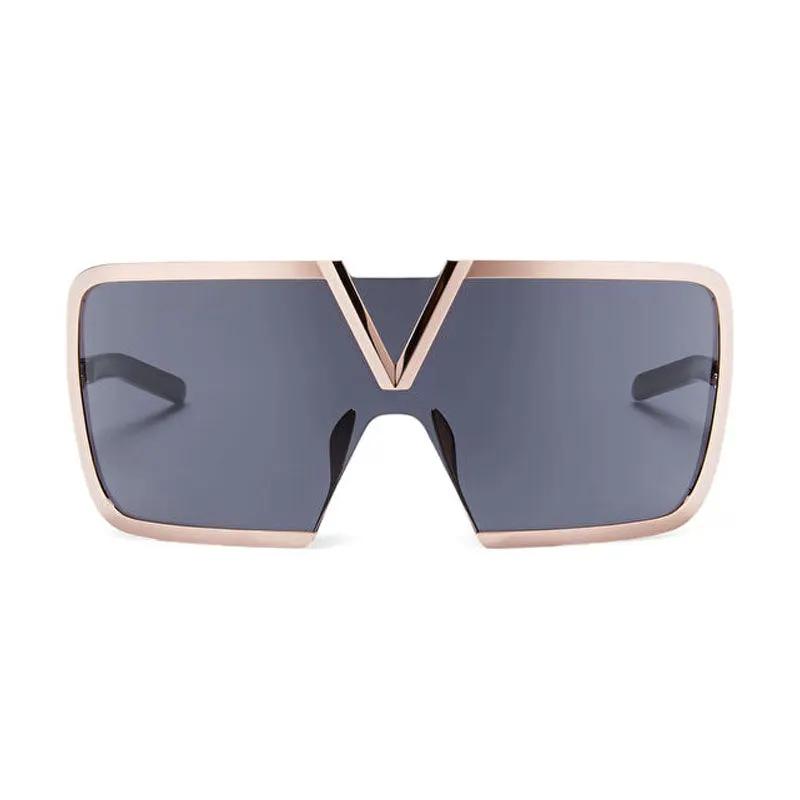 Valentino Sunglasses Shield Semi Rim, Rose Gold Frame And Dark Grey Lens Vls-120A