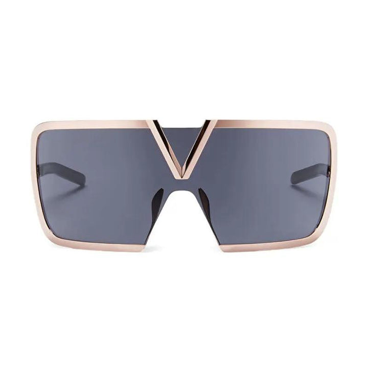 Valentino Sunglasses Shield Semi Rim, Rose Gold Frame And Dark Grey Lens Vls-120A