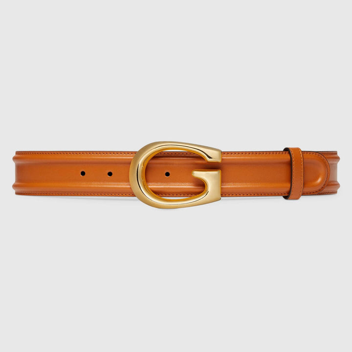 Gucci Light Brown Double-Sided Leather Belt with Gold G Buckle – Unisex