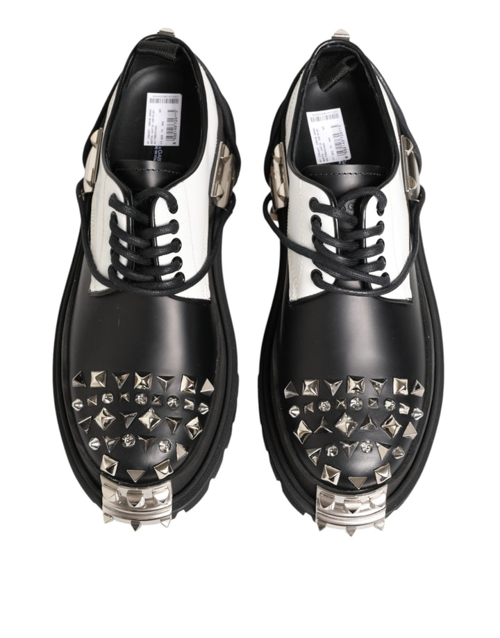 Dolce & Gabbana Black White Studded Men Formal Derby Shoes