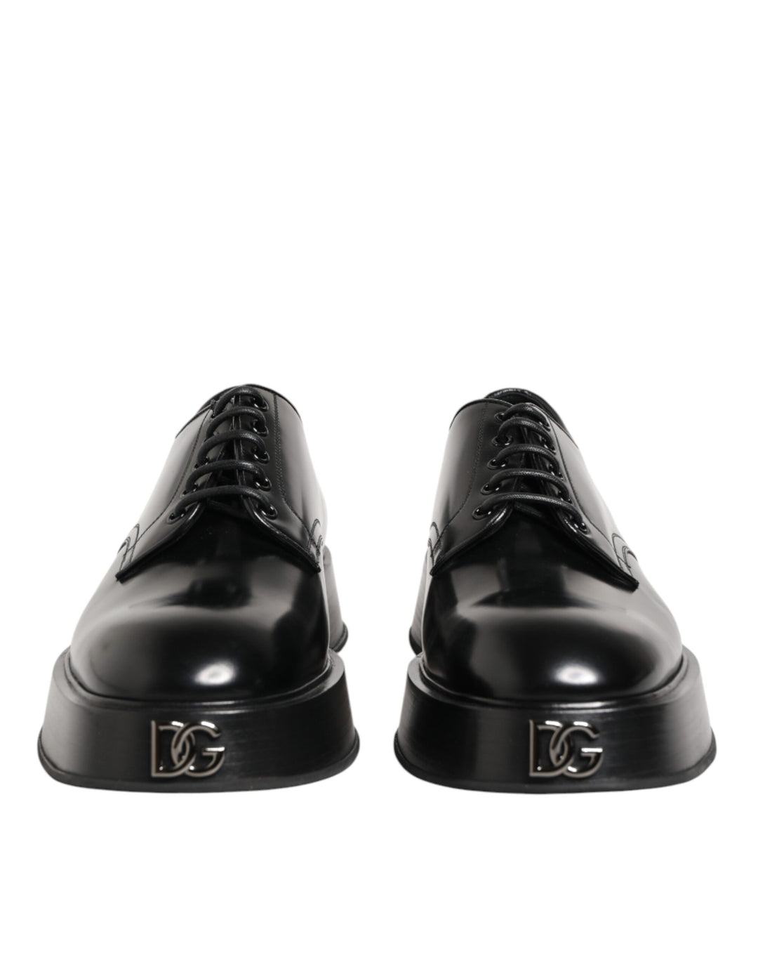 Dolce & Gabbana Black Calfskin Leather Men Derby Dress Shoes