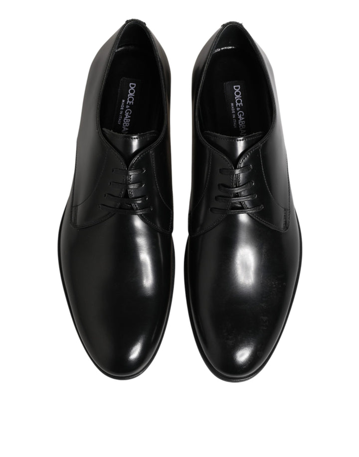 Dolce & Gabbana Black Calfskin Leather Derby Dress Shoes