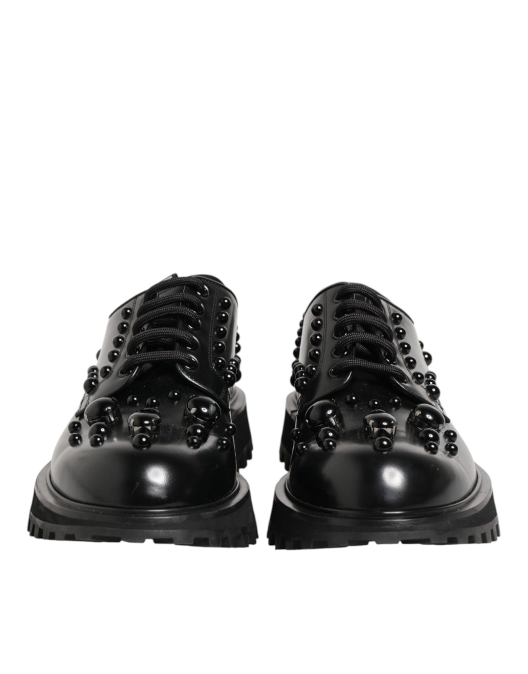 Dolce & Gabbana Black Leather Studded Men Formal Derby  Shoes