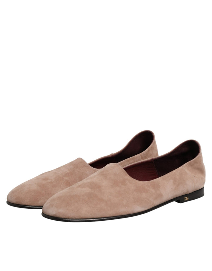 Dolce & Gabbana Beige Leather Suede Slip On Loafers Dress Shoes by Dolce & Gabbana outlet now on sale