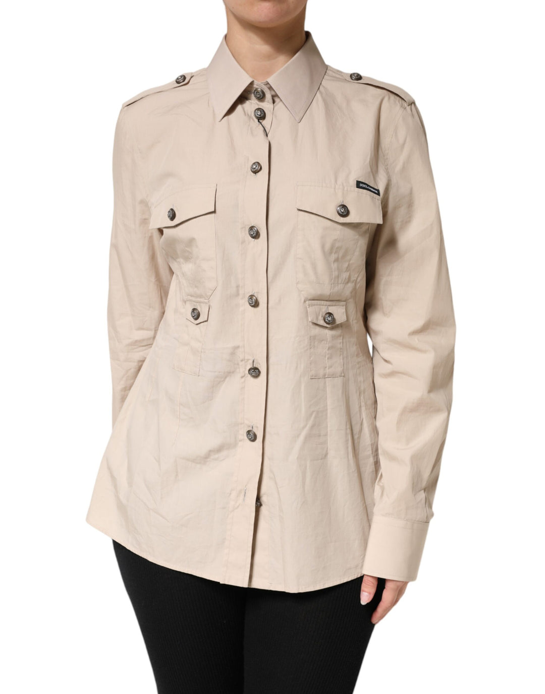 Dolce &amp; Gabbana Beige Collared Long Sleeve Cotton Shirt Top by Dolce &amp; Gabbana outlet now on sale